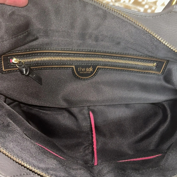 The Sak Grey 100% Leather Pebbled Double Handle Purse Handbag Some Pink Lining - Picture 12 of 16